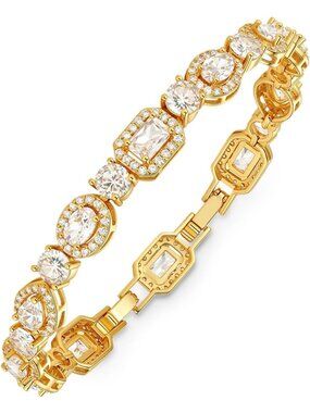Sparkling 14K Gold Plated Tennis Bracelet for Women, Hypoallergenic CZ Jewelry
